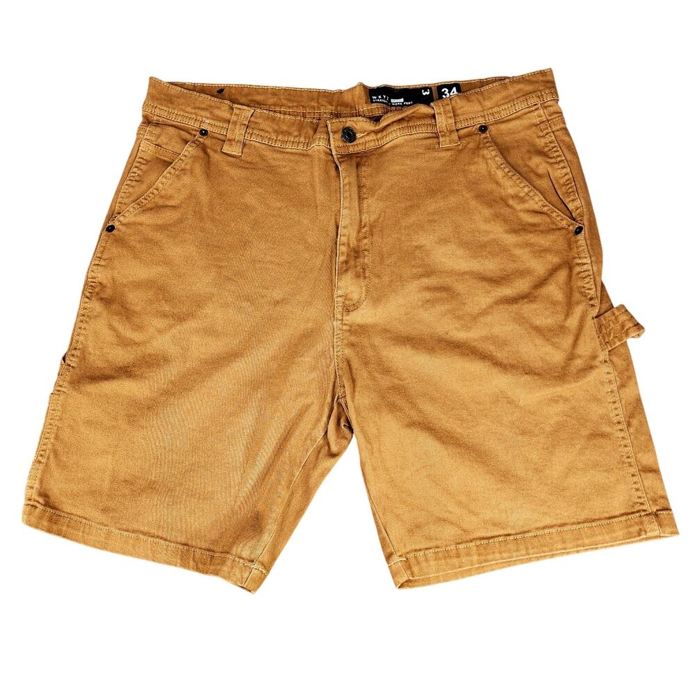 WXYZ Carpenter Short sz 34 Caramel Cognac Brown Stretch Cargo Pocket Workwear 8"